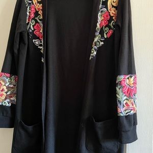 MILAN KISS Black and Pink Floral Open Cardigan Woman XL